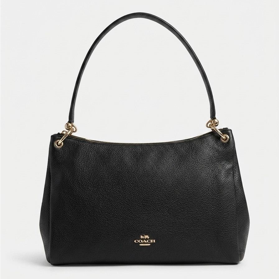 Coach Mia Black Pebbled Leather Shoulder Bag With Gold Hardware